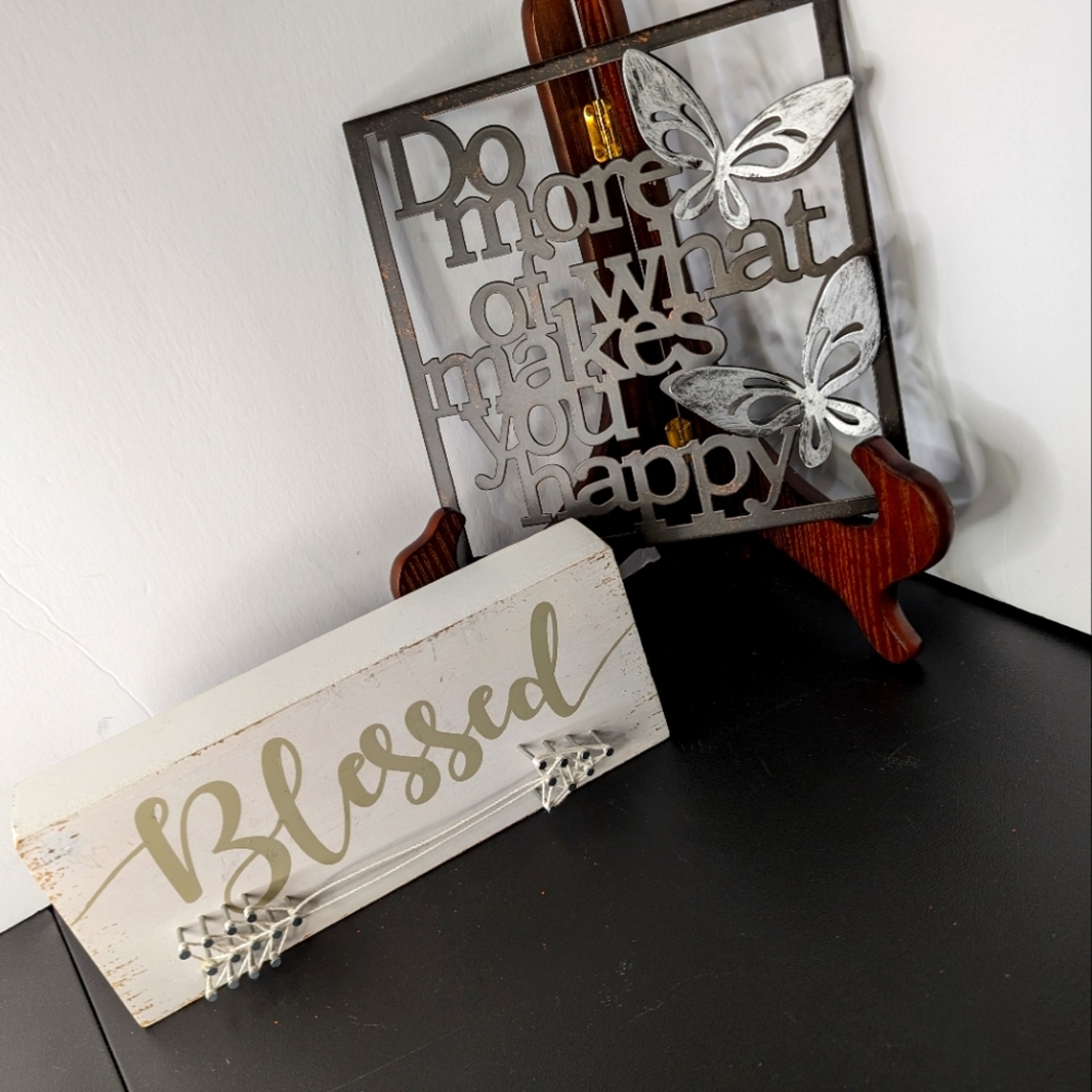 Bundle 2 inspirational decorative pieces. Wood 3D sign, metal cutout 3D‎ picture